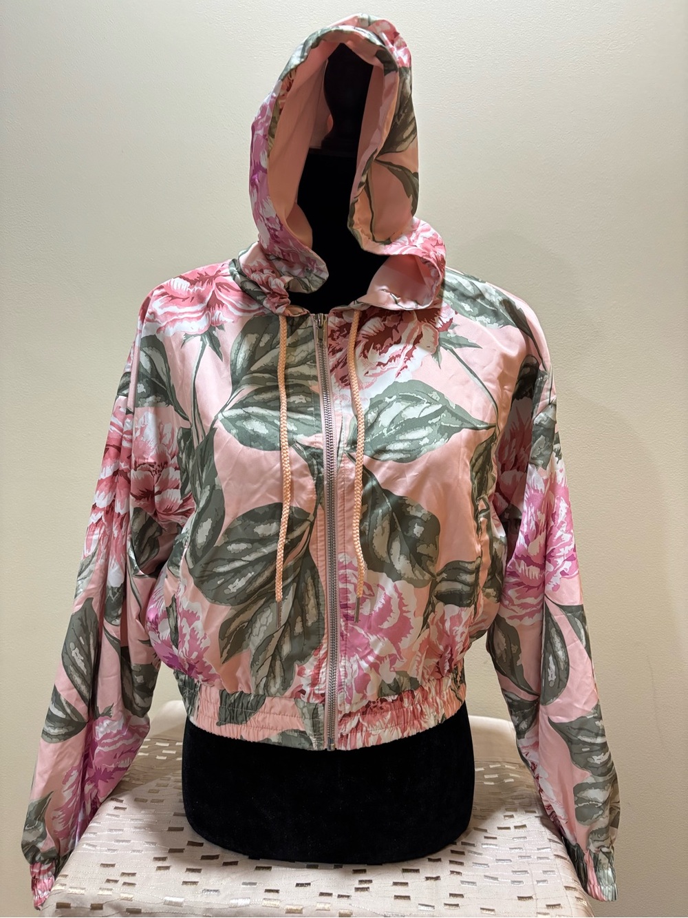 Forever 21 Pink Floral Hooded Bomber Jacket